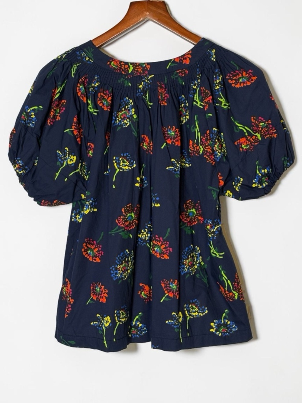 Ulla Johnson Senta Midnight Floral Puff Sleeve Pleated Poplin Top • Size 6 - Picture 6 of 10